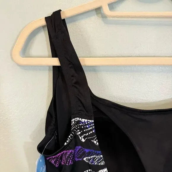 Swim Solutions Women's Black Firework Pull On One-Piece Swimsuit Size 14 NWT - Picture 5 of 11